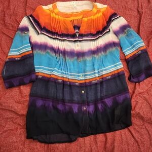 Colorful Striped Button-Up Blouse